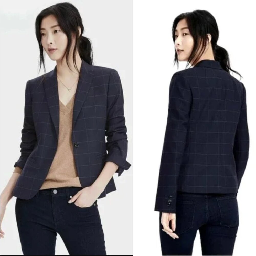 Banana Republic Navy Plaid Blazer Jacket Single Button